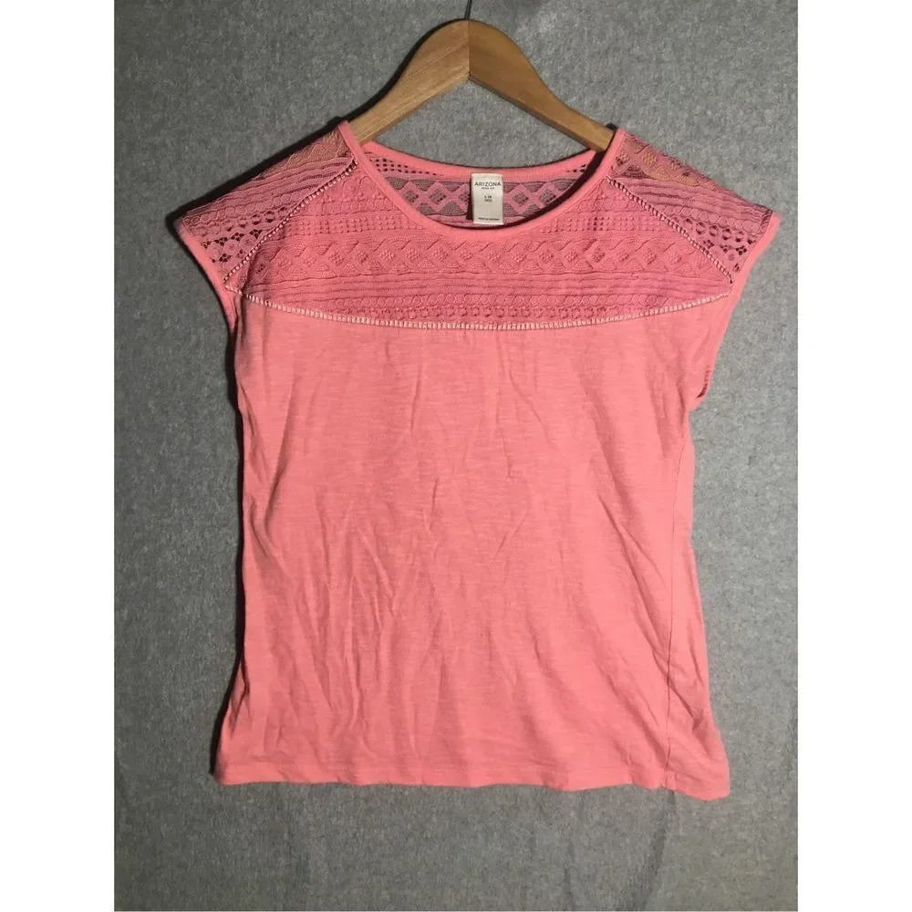 Juniors Arizona Jeans Co Shirt Pink Lace Detail Casual Summer Spring Feminine